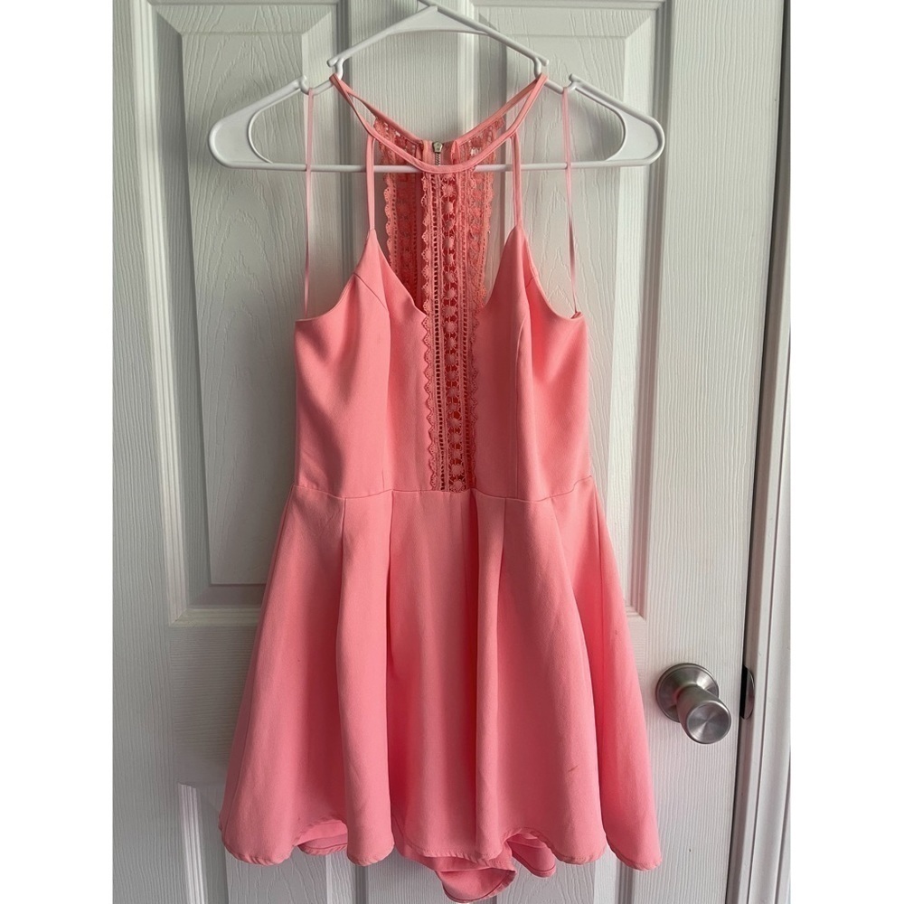 𝅺Pink Bubblegum Romper with Lace Up Neckline 🌸